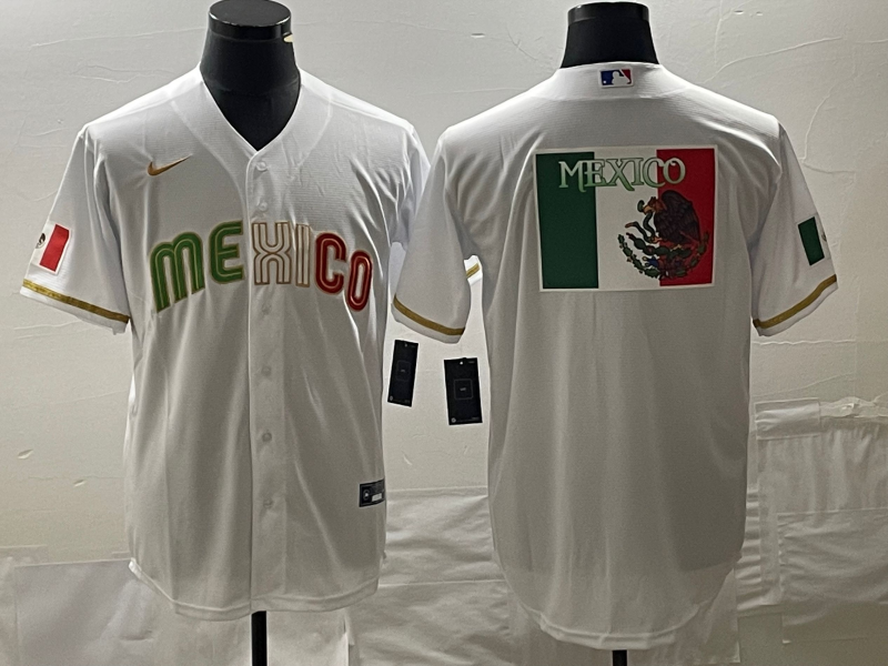 Men's Mexico Baseball White 2023 World Baseball Classic Team Big Logo Stitched Jersey